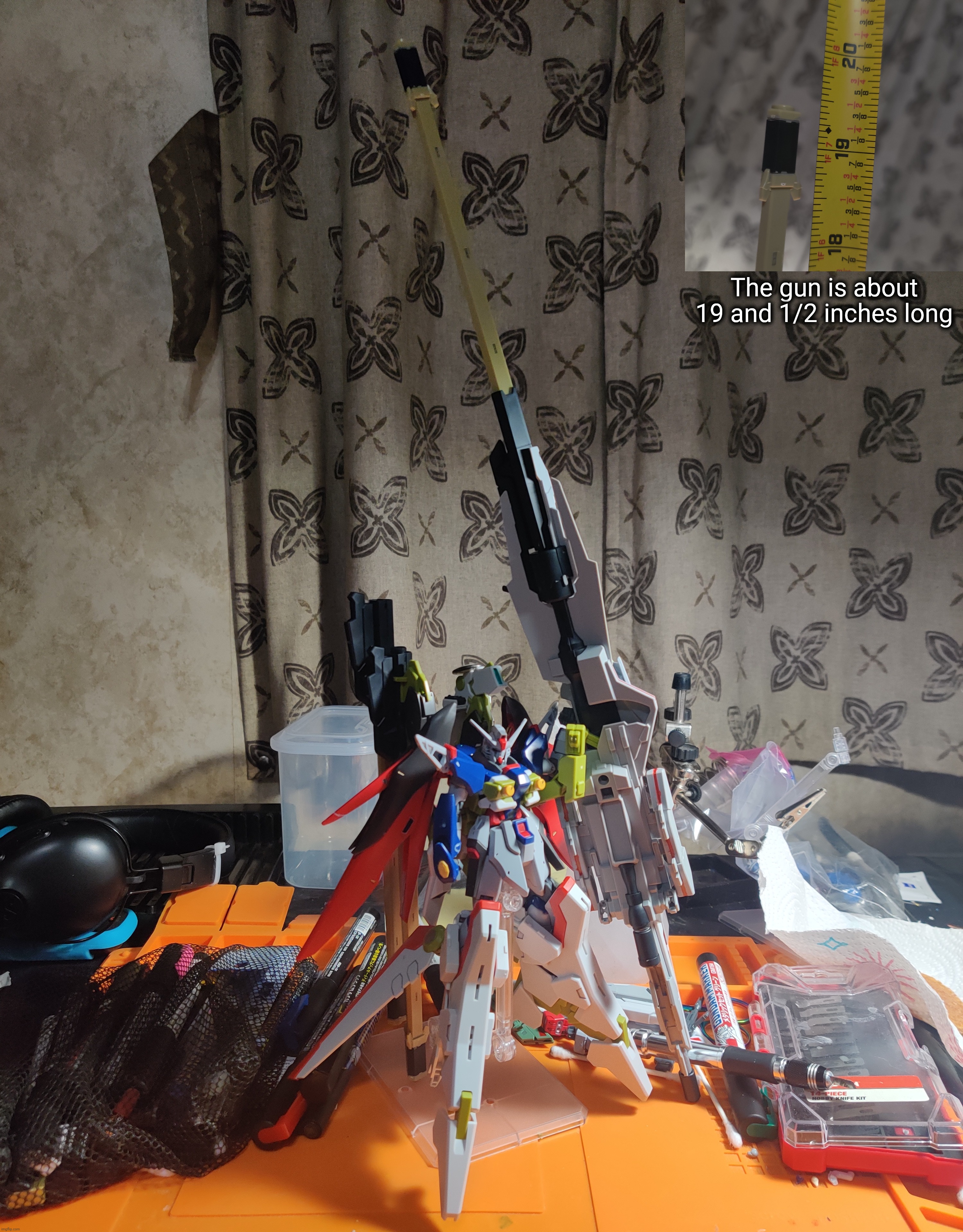 Just finished the destiny Gundam spec 2 and DAMN it is huge | The gun is about 19 and 1/2 inches long | made w/ Imgflip meme maker