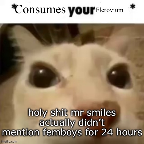 Yakko consumes your flerovium | holy shit mr smiles actually didn’t mention femboys for 24 hours | image tagged in yakko consumes your flerovium | made w/ Imgflip meme maker