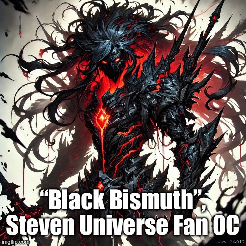 “Black Bismuth” (VERSION 1, NOT THE FINAL PRODUCT), made by me, CG “Black Pearl” (sent here instead because of rude mods on OCs  | “Black Bismuth”, Steven Universe Fan OC | image tagged in original character,nightmare fuel,666,shitpost,ai generated | made w/ Imgflip meme maker