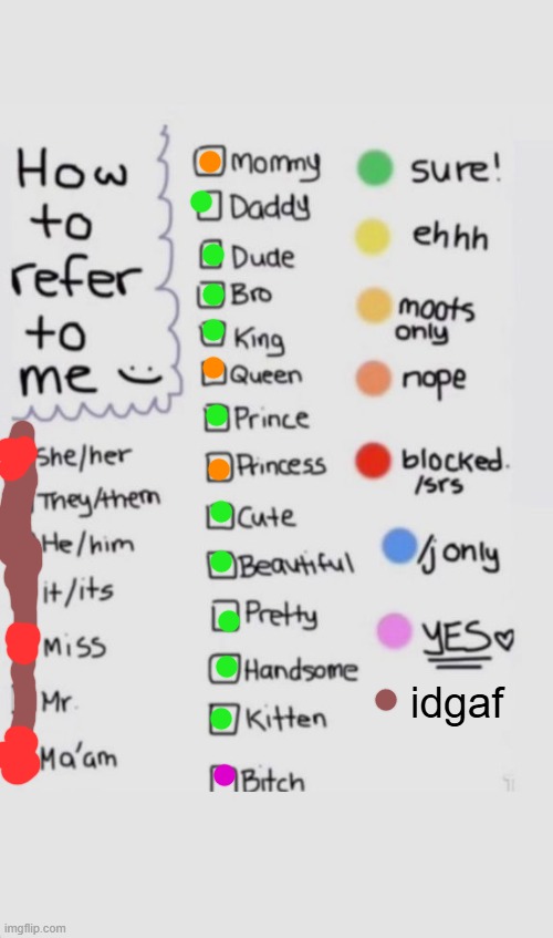 How To Refer To Me :) | idgaf | image tagged in how to refer to me | made w/ Imgflip meme maker