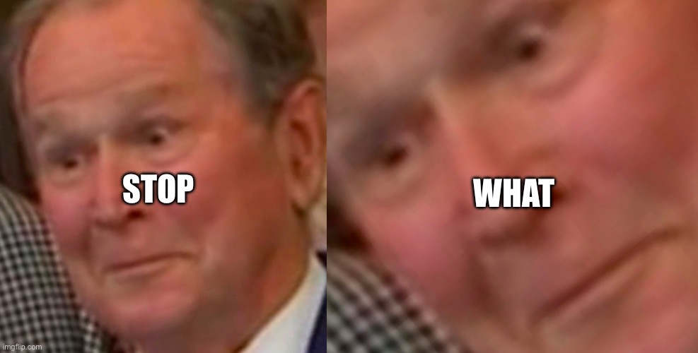 Stop what | WHAT; STOP | image tagged in george bush | made w/ Imgflip meme maker