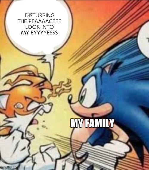 new hyperfixation ;w; | DISTURBING THE PEAAAACEEE
LOOK INTO MY EYYYYESSS; MY FAMILY | image tagged in tails yell | made w/ Imgflip meme maker