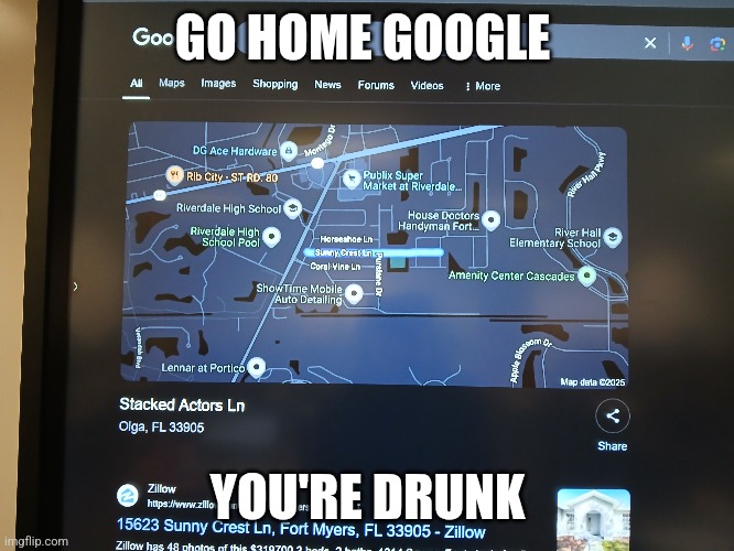 Google result showing wrong street name, named after Foo Fighters | GO HOME GOOGLE; YOU'RE DRUNK | image tagged in foo fighters street | made w/ Imgflip meme maker