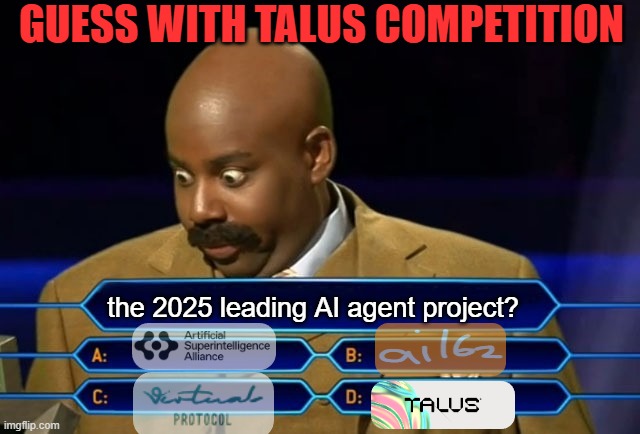 Talus meme | GUESS WITH TALUS COMPETITION; the 2025 leading AI agent project? | image tagged in who wants to be a millionaire | made w/ Imgflip meme maker