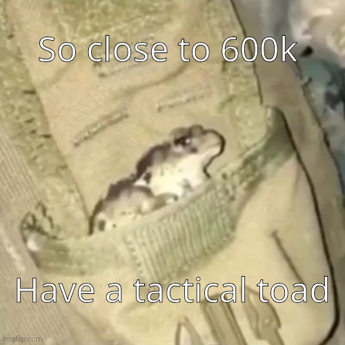 Tactical toad | So close to 600k; Have a tactical toad | image tagged in tactical toad | made w/ Imgflip meme maker