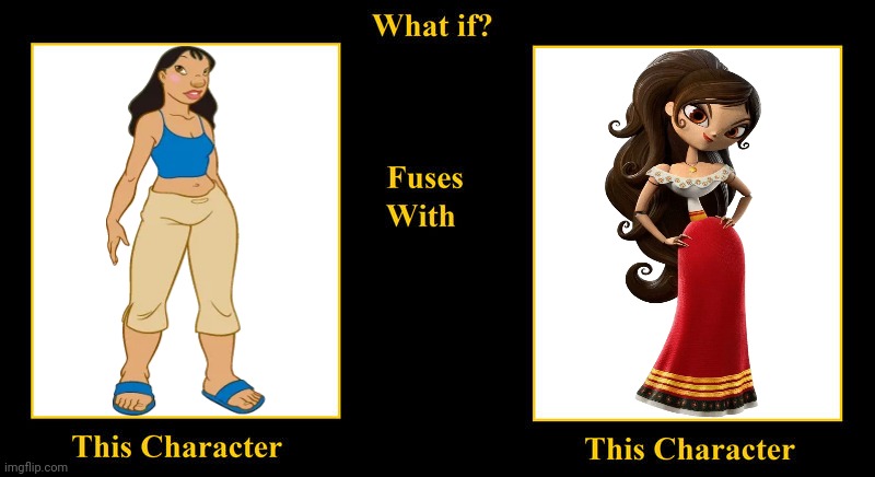 Nani Pelekai Fuses With Maria Posada | image tagged in what if fuses,book of life,lilo and stitch,maria posada,nani pelekai,wide large hips | made w/ Imgflip meme maker