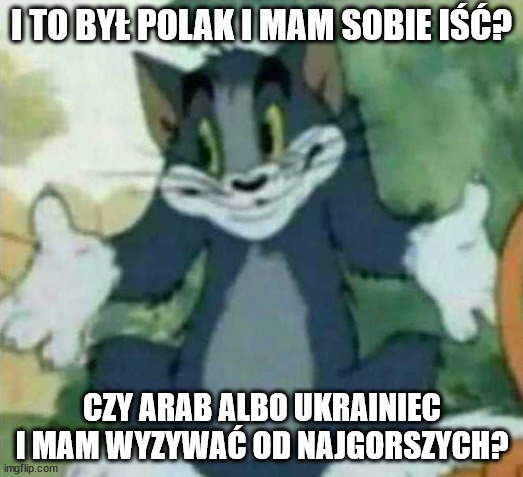 tom i dont know meme | I TO BYŁ POLAK I MAM SOBIE IŚĆ? CZY ARAB ALBO UKRAINIEC I MAM WYZYWAĆ OD NAJGORSZYCH? | image tagged in tom i dont know meme | made w/ Imgflip meme maker