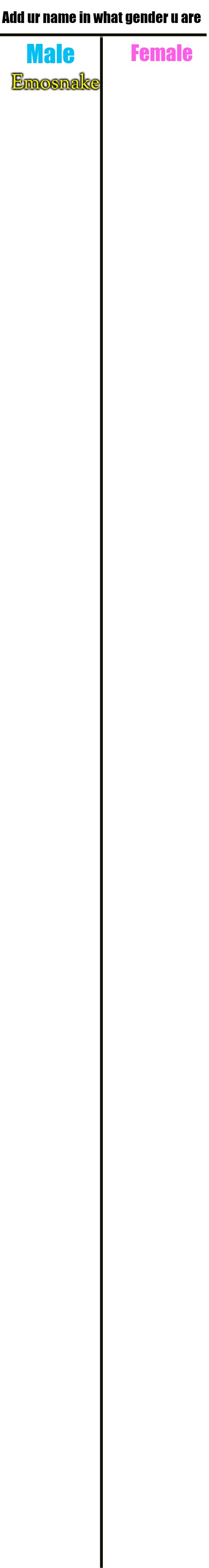 Add ur name in what gender u are; Female; Male; Emosnake | made w/ Imgflip meme maker