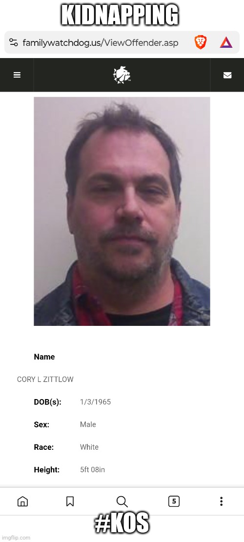 Chomo named Cory Zittlow | KIDNAPPING; #KOS | image tagged in chomo,kos,kidnapper,child rapist | made w/ Imgflip meme maker