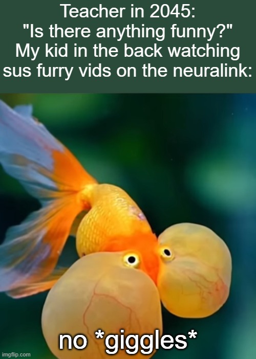 musky husky | Teacher in 2045:
"Is there anything funny?"
My kid in the back watching sus furry vids on the neuralink:; no *giggles* | image tagged in fish holding in laugh,neuralink,elon musk,furry,sus,memes | made w/ Imgflip meme maker