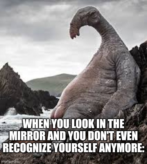 Sad... | WHEN YOU LOOK IN THE MIRROR AND YOU DON'T EVEN RECOGNIZE YOURSELF ANYMORE: | image tagged in star wars last jedi milk siren,sad pablo escobar,star wars,oof | made w/ Imgflip meme maker