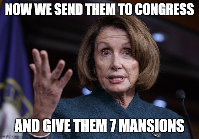 Good old Nancy Pelosi | NOW WE SEND THEM TO CONGRESS AND GIVE THEM 7 MANSIONS | image tagged in good old nancy pelosi | made w/ Imgflip meme maker