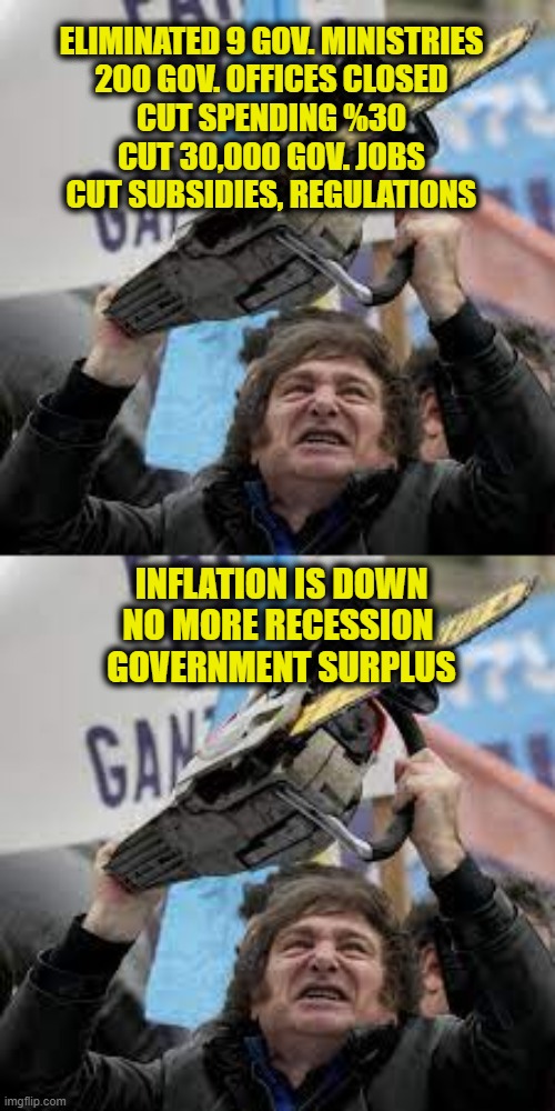 Capitalism works, Socialisms doesn't | ELIMINATED 9 GOV. MINISTRIES
200 GOV. OFFICES CLOSED
CUT SPENDING %30
CUT 30,000 GOV. JOBS
CUT SUBSIDIES, REGULATIONS; INFLATION IS DOWN
NO MORE RECESSION 
GOVERNMENT SURPLUS | made w/ Imgflip meme maker