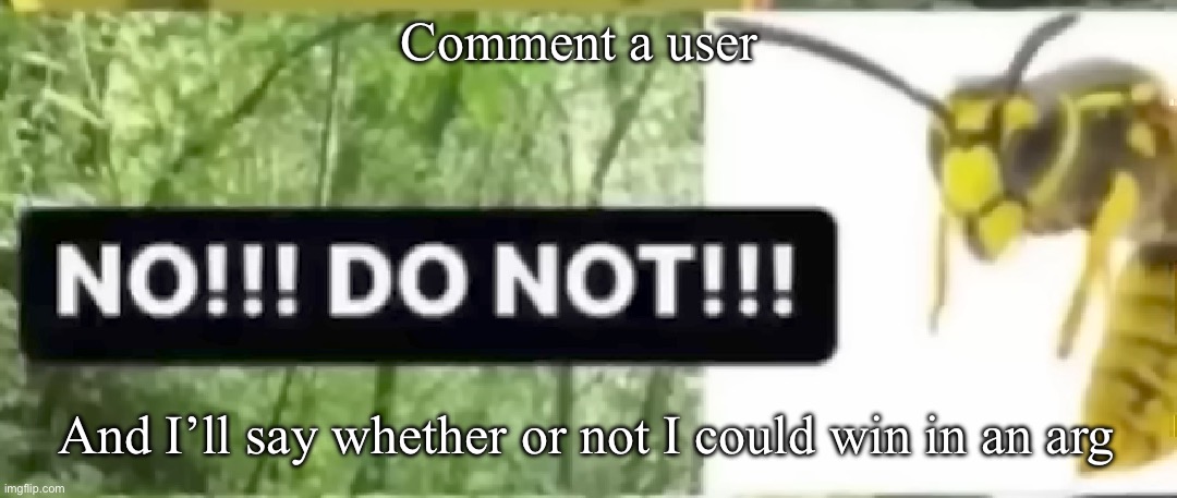 Bored | Comment a user; And I’ll say whether or not I could win in an argument | image tagged in don't | made w/ Imgflip meme maker