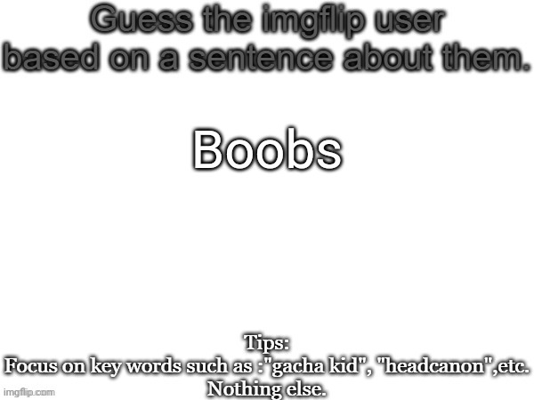 Guess the imgflip user based on a sentence about them | Boobs | image tagged in guess the imgflip user based on a sentence about them,msmg,memes | made w/ Imgflip meme maker