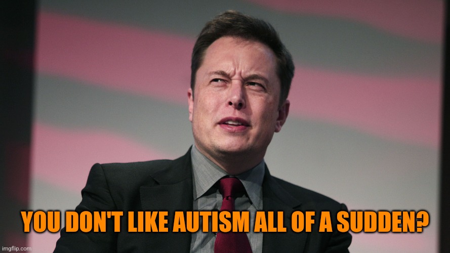 Confused Elon Musk | YOU DON'T LIKE AUTISM ALL OF A SUDDEN? | image tagged in confused elon musk | made w/ Imgflip meme maker