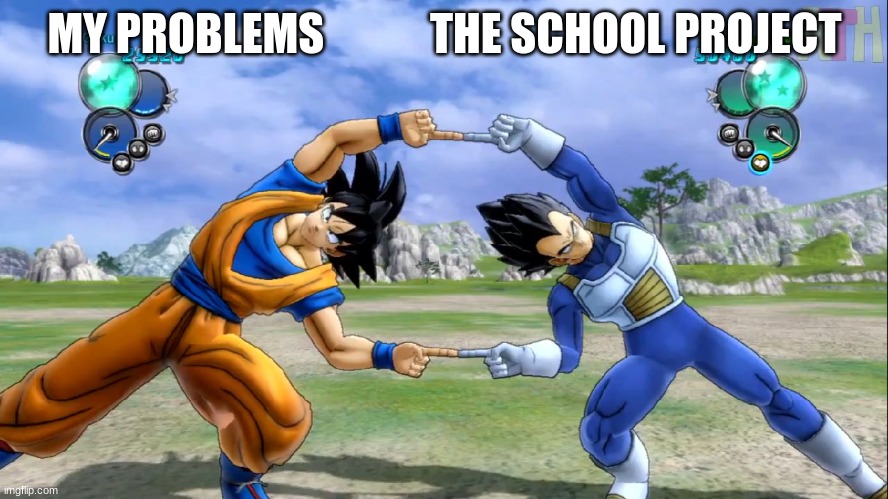 DRAGON BALL FUSION | MY PROBLEMS            THE SCHOOL PROJECT | image tagged in dragon ball fusion | made w/ Imgflip meme maker