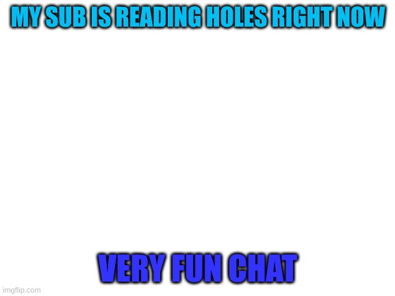 do you guys like holes? | MY SUB IS READING HOLES RIGHT NOW; VERY FUN CHAT | image tagged in blank white template | made w/ Imgflip meme maker