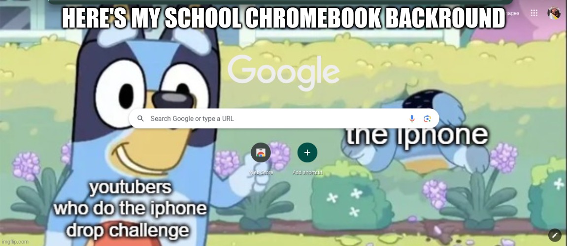 HERE'S MY SCHOOL CHROMEBOOK BACKROUND | image tagged in bluey | made w/ Imgflip meme maker