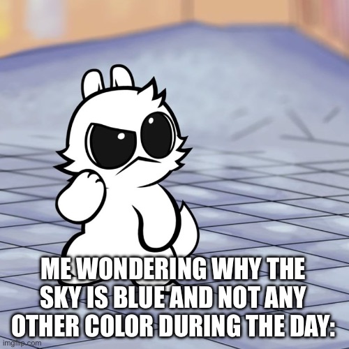 *insert Vsauce theme* | ME WONDERING WHY THE SKY IS BLUE AND NOT ANY OTHER COLOR DURING THE DAY: | image tagged in bip | made w/ Imgflip meme maker