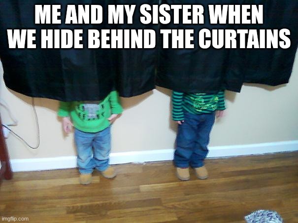 ... | ME AND MY SISTER WHEN WE HIDE BEHIND THE CURTAINS | image tagged in hide and seek | made w/ Imgflip meme maker