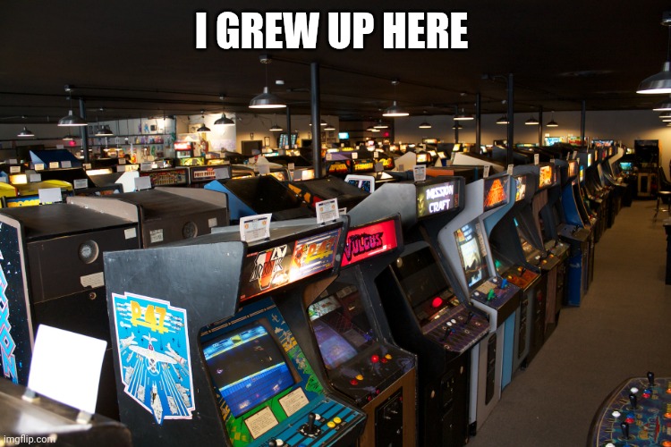 arcade | I GREW UP HERE | image tagged in arcade | made w/ Imgflip meme maker