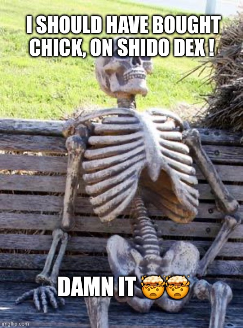 Waiting Skeleton Meme | I SHOULD HAVE BOUGHT CHICK, ON SHIDO DEX ! DAMN IT 🤯🤯 | image tagged in memes,waiting skeleton | made w/ Imgflip meme maker