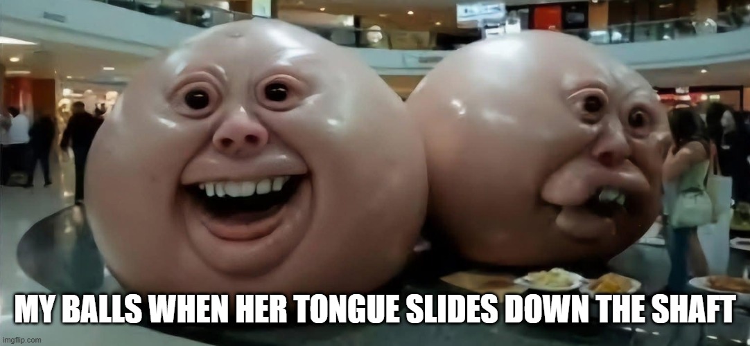 BJ | MY BALLS WHEN HER TONGUE SLIDES DOWN THE SHAFT | image tagged in sex jokes | made w/ Imgflip meme maker