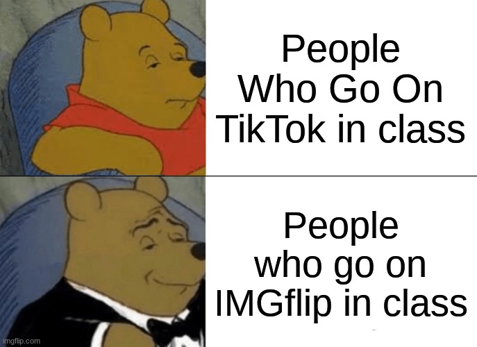 In Class Rn | People Who Go On TikTok in class; People who go on IMGflip in class | image tagged in memes,tuxedo winnie the pooh | made w/ Imgflip meme maker