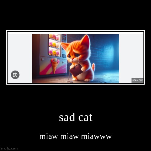 sad cat | miaw miaw miawww | image tagged in funny,demotivationals | made w/ Imgflip demotivational maker