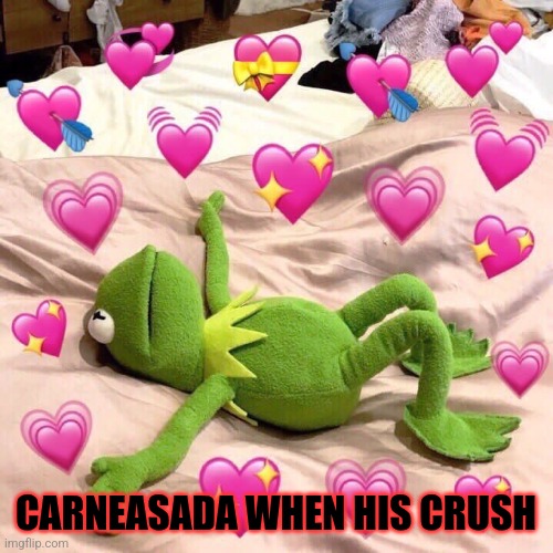 kermit in love | CARNEASADA WHEN HIS CRUSH | image tagged in kermit in love | made w/ Imgflip meme maker