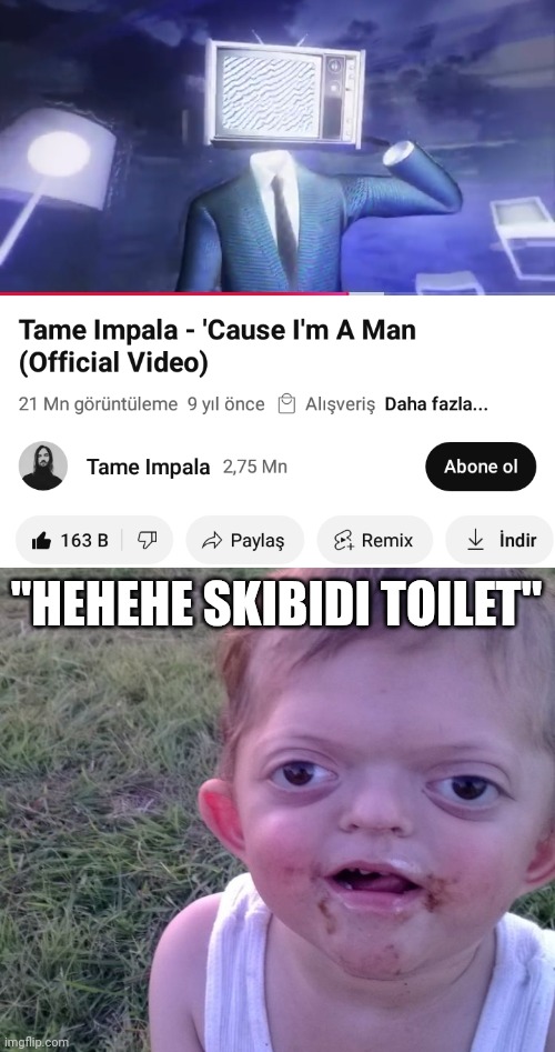 thanks to brainrot for ruining a masterpiece song | "HEHEHE SKIBIDI TOILET" | image tagged in stupid ahh kid | made w/ Imgflip meme maker