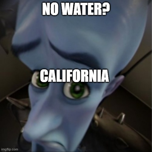 Megamind peeking | NO WATER? CALIFORNIA | image tagged in megamind peeking | made w/ Imgflip meme maker