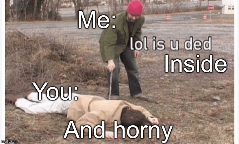 lol is u dead | Me:; Inside; You:; And horny | image tagged in lol is u dead | made w/ Imgflip meme maker