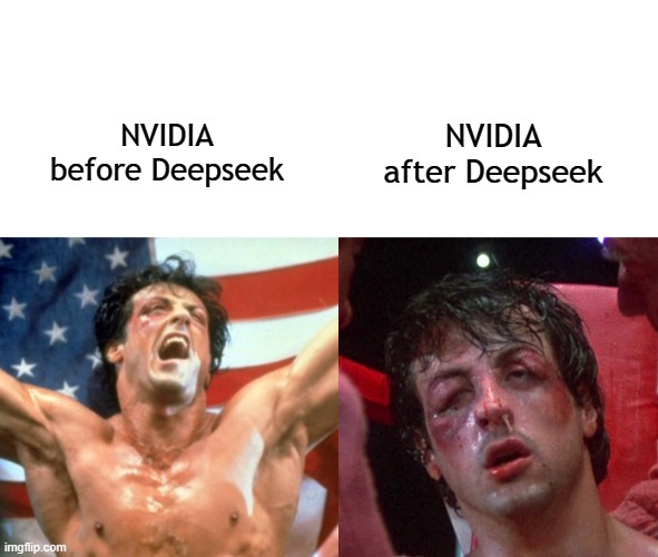 ADRIAN!! | NVIDIA after Deepseek; NVIDIA before Deepseek | image tagged in technology,nvidia,deepseek,tech | made w/ Imgflip meme maker