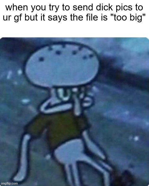 FUUU | when you try to send dick pics to ur gf but it says the file is "too big" | image tagged in squidward disappointed | made w/ Imgflip meme maker