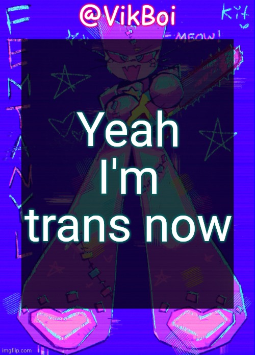 I was questioning but now I'm certain | Yeah I'm trans now | image tagged in vikboi femtanyl announcement temp | made w/ Imgflip meme maker