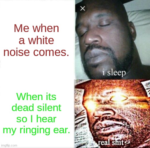 Sleeping Shaq | Me when a white noise comes. When its dead silent so I hear my ringing ear. | image tagged in memes,sleeping shaq | made w/ Imgflip meme maker