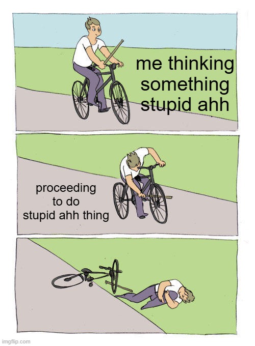 Intrusive Thoughts Ahh Moment | me thinking something stupid ahh; proceeding to do stupid ahh thing | image tagged in memes,bike fall | made w/ Imgflip meme maker