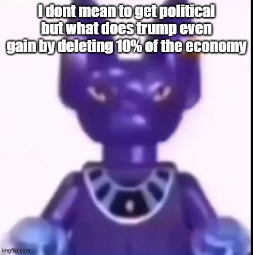 beerus | I dont mean to get political but what does trump even gain by deleting 10% of the economy | image tagged in beerus | made w/ Imgflip meme maker