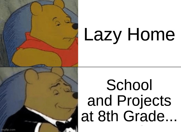 Life's Plan | Lazy Home; School and Projects at 8th Grade... | image tagged in memes,tuxedo winnie the pooh | made w/ Imgflip meme maker