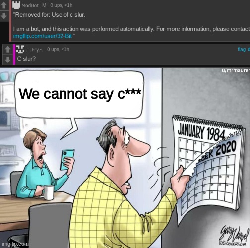 We cannot say c*** | image tagged in 1984 calendar | made w/ Imgflip meme maker