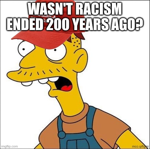 Some Kind Of MAGA Moron | WASN'T RACISM ENDED 200 YEARS AGO? | image tagged in some kind of maga moron | made w/ Imgflip meme maker