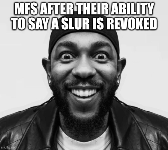 kdot jumpscare | MFS AFTER THEIR ABILITY TO SAY A SLUR IS REVOKED | image tagged in kdot jumpscare | made w/ Imgflip meme maker