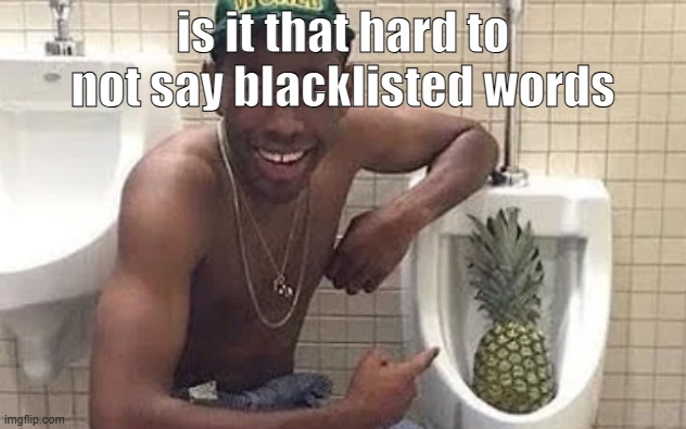 tyler pineapple | is it that hard to not say blacklisted words | image tagged in tyler pineapple | made w/ Imgflip meme maker