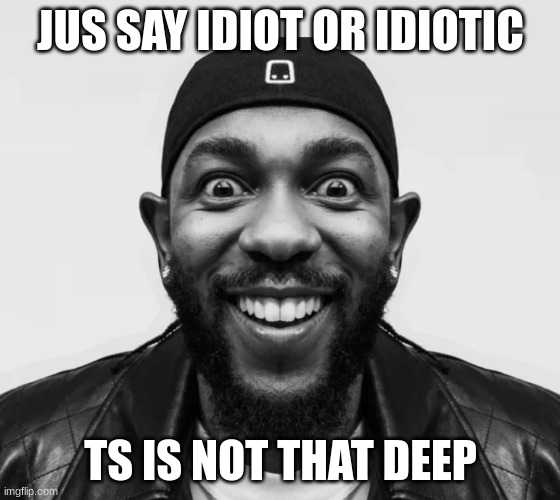 kdot jumpscare | JUS SAY IDIOT OR IDIOTIC; TS IS NOT THAT DEEP | image tagged in kdot jumpscare | made w/ Imgflip meme maker