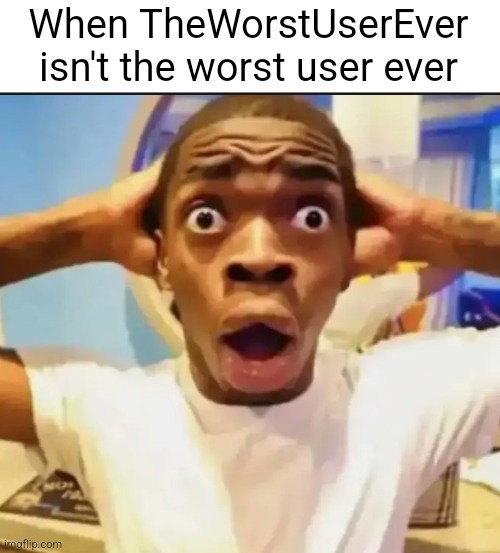 Surprised Black Guy | When TheWorstUserEver isn't the worst user ever | image tagged in surprised black guy | made w/ Imgflip meme maker