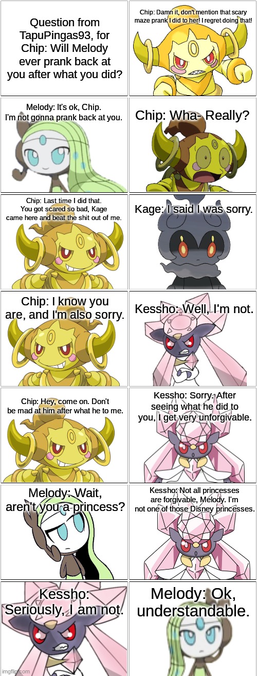Forgiving and Unforgiving.mp3 | image tagged in comic,the 4 mythicals,kage and melody,chip and kessho | made w/ Imgflip meme maker