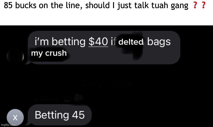 85 bucks on the line, should I just talk tuah gang ❓❓ | made w/ Imgflip meme maker