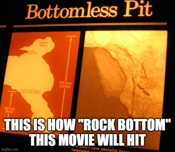 Bottomless pit (with bottom) | THIS IS HOW "ROCK BOTTOM"
THIS MOVIE WILL HIT | image tagged in bottomless pit with bottom | made w/ Imgflip meme maker